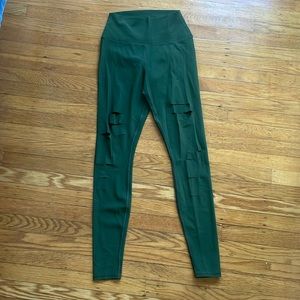 Alo Yoga Women’s High-Waist Ripped Warrior Leggings — Limited color Hunter Green